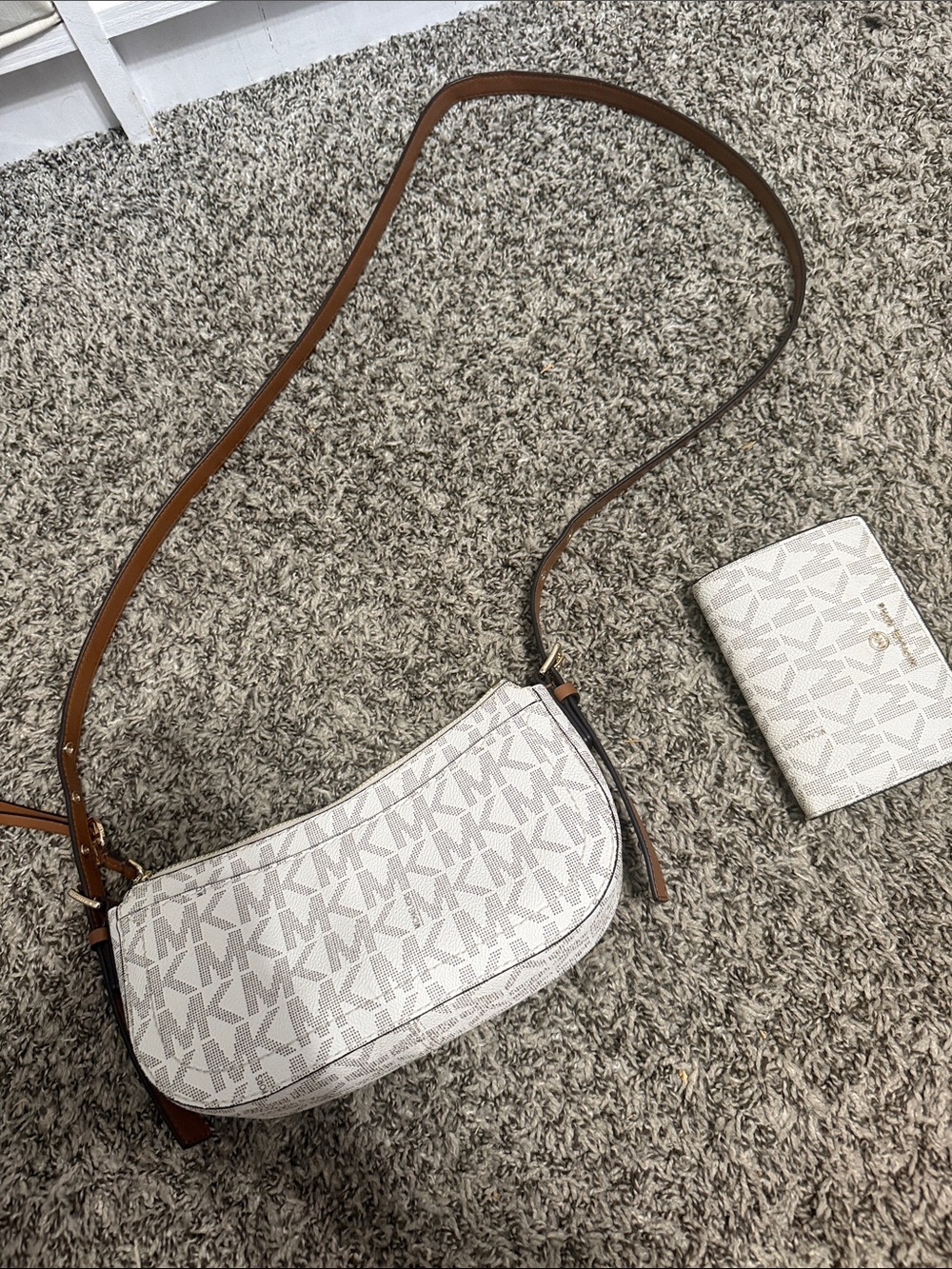 Michael Kors Beige/White MK Crossbody Bag with Wallet - Picture 11 of 11
